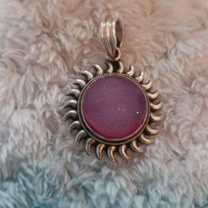 Sterling silver pink druzy pendant